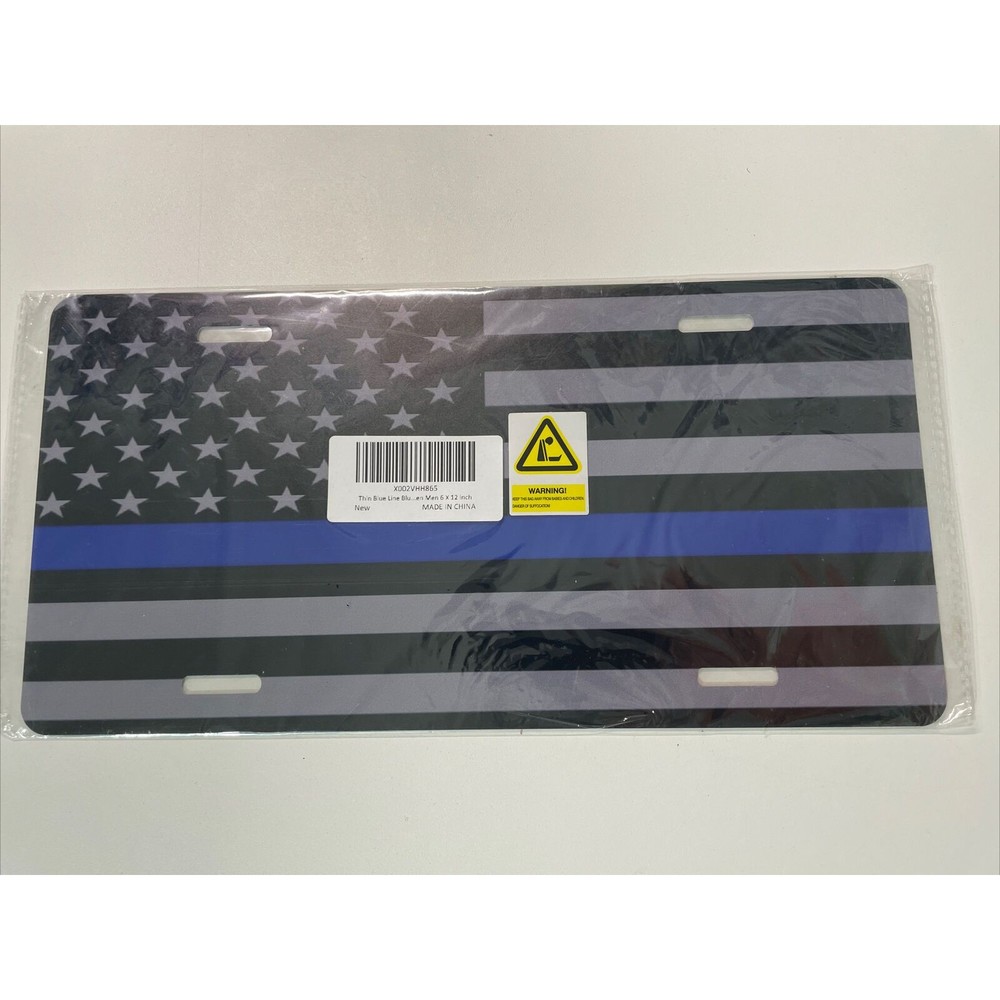 Thin Blue line American Flag License Plate Black USA Graphics